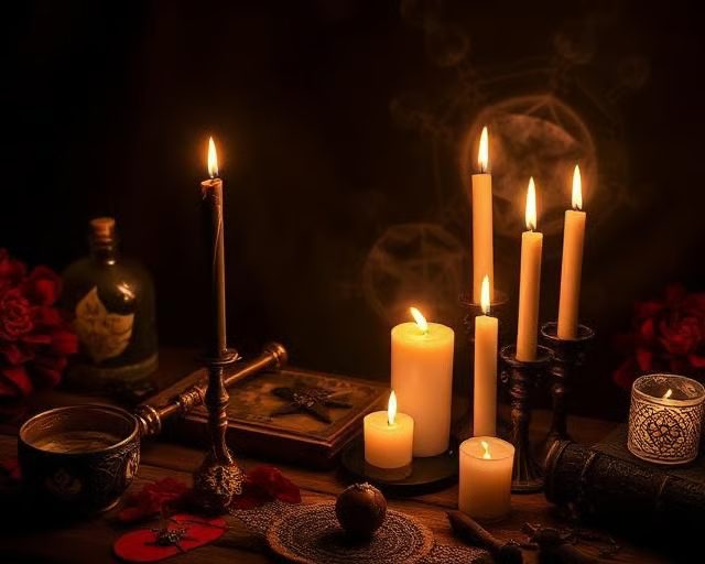 Candle altar with offerings