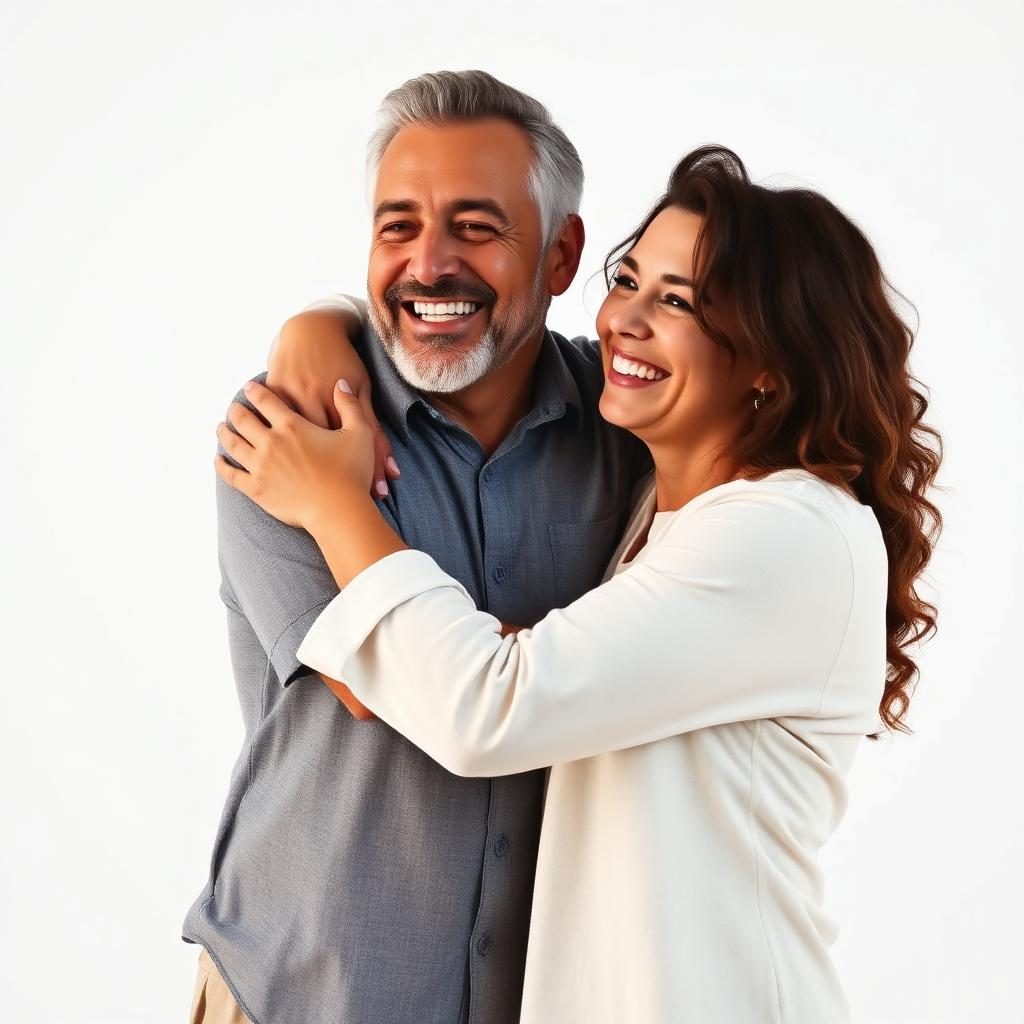 Happy reunited couple embracing