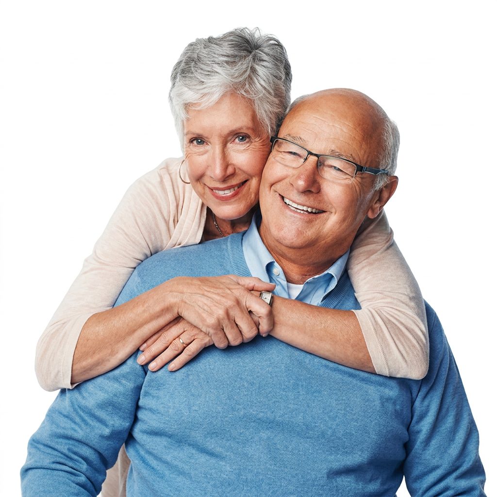 Happy older couple embracing